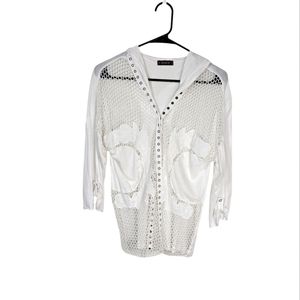 XCVI White Fish Net Crochet Snap Front Jacket Women's‎ Medium